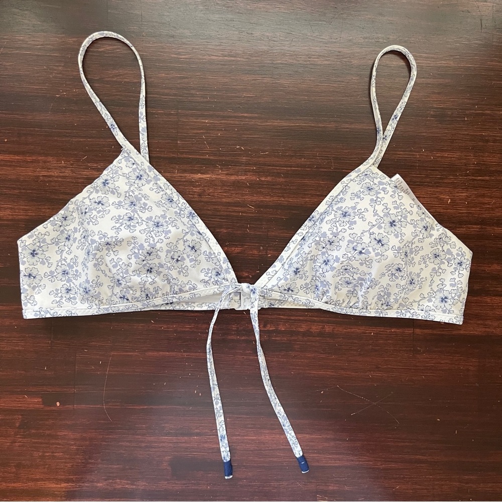 Blue and White Floral Bikini Top